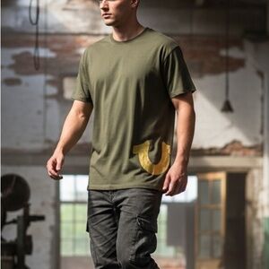 True Religion Mens Horseshoe Logo Short Sleeve Tee Olive Green T-Shirt sz Large